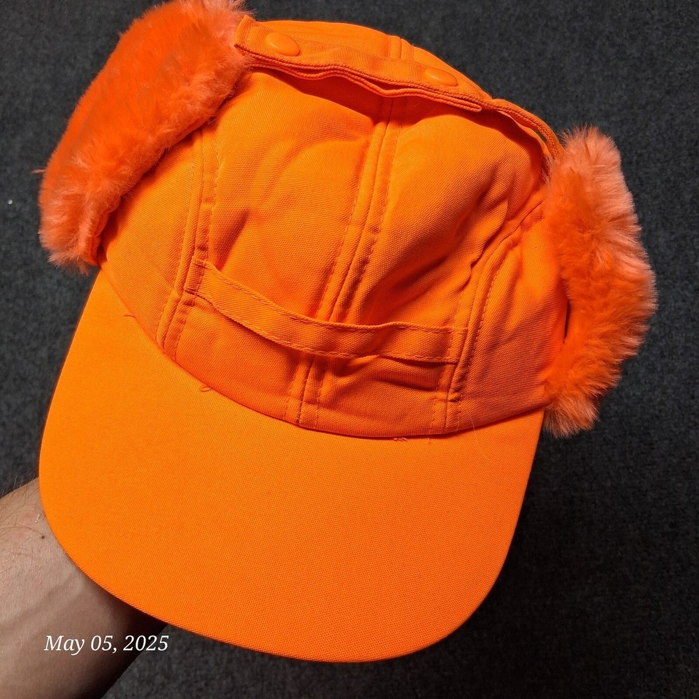 Vintage Winchester Small Blaze Safety‎ Orange Hunter Trapper Hat Ear Flaps